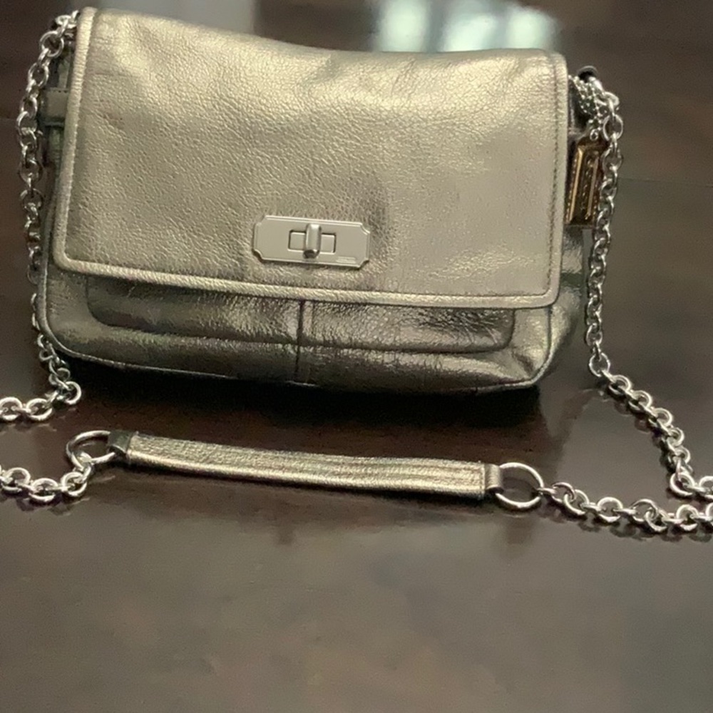 Coach Metallic Silver Crossbody Shoulder Bag